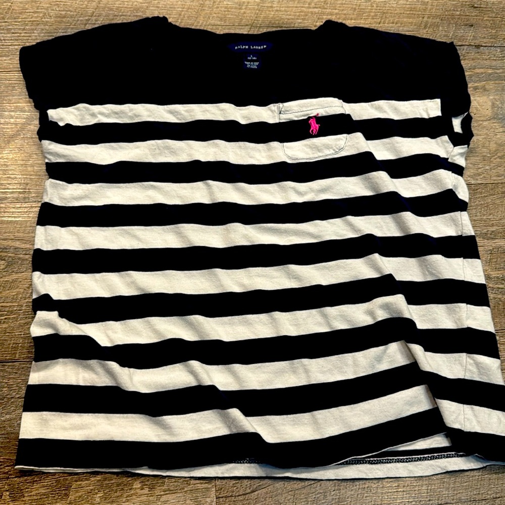 Ralph Lauren kids 12 to 14 navy and white striped shirt